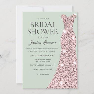 Sage Green Rose Gold & Blush Pink Bridal Shower Invitations