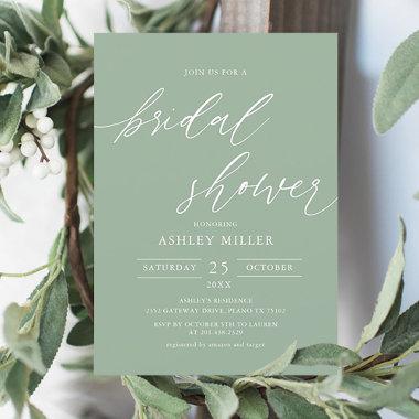 Sage Green Rustic Elegant Bridal Shower Invitations