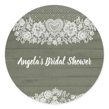Sage Green Rustic Wood Lace Farmhouse Barn Chic Classic Round Sticker
