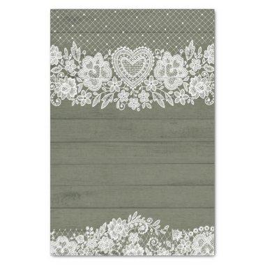 Sage Green Rustic Wood & White Lace Lacy Farmhouse Tissue Paper
