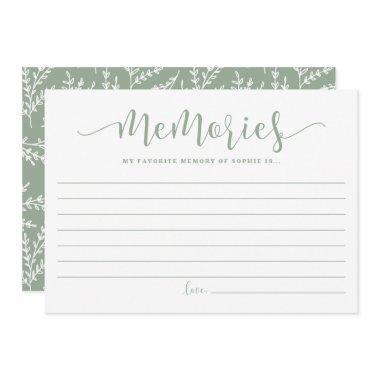 Sage Green Script Favorite Memory of the Bride Advice Card