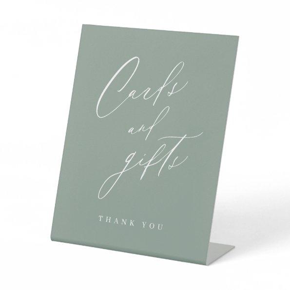 Sage green script modern wedding  and gifts pedestal sign