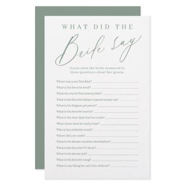 Sage green script what did the bride say game