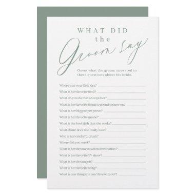 Sage green script what did the groom say game