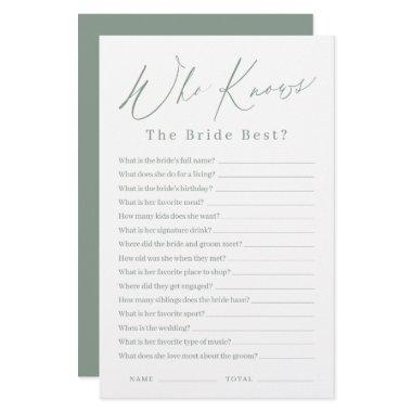Sage green script who knows the bride best game