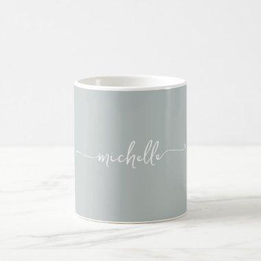 Sage Green Stylish Monogram Signature Script Coffee Mug