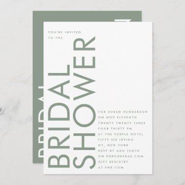 Sage Green Ultra Modern Custom Name Bridal Shower Invitations
