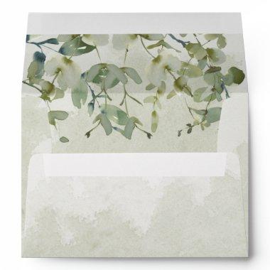Sage Green Watercolor Eucalyptus Script Wedding Envelope