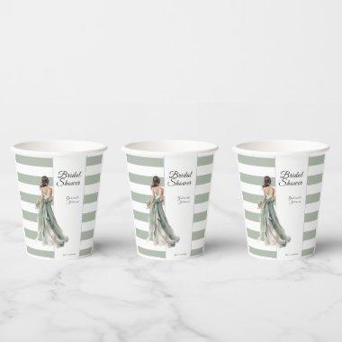 Sage green watercolor stripes boho  paper cups