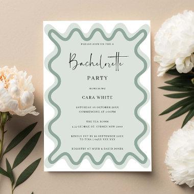 Sage Green Wavy Border Bachelorette Party Invitations