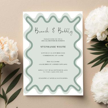 Sage Green Wavy Border Brunch and Bubbly Invitations