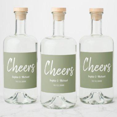 Sage Green Wedding Cheers Elegant Liquor Bottle Label