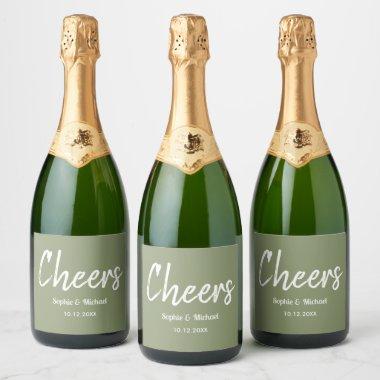 Sage Green Wedding Cheers Minimal Sparkling Wine Label