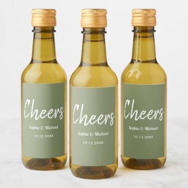 Sage Green Wedding Cheers Minimal Wine Label