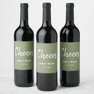 Sage Green Wedding Cheers Simple Wine Label