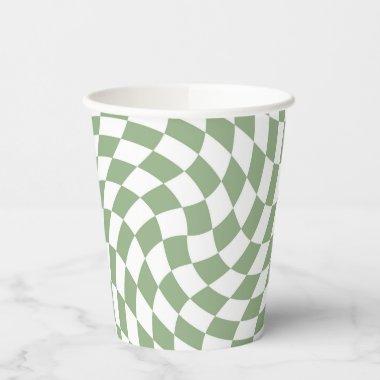 Sage Green Wedding Collection Check Checkered  Paper Cups