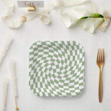 Sage Green Wedding Collection Check Checkered Paper Plates