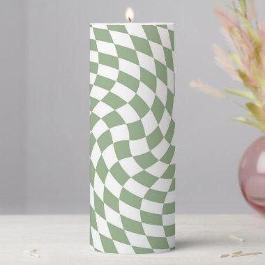 Sage Green Wedding Collection Check Checkered Pillar Candle