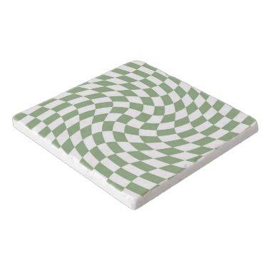 Sage Green Wedding Collection Check Checkered  Trivet