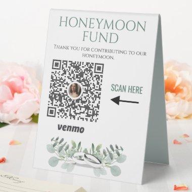 Sage Green Wedding Honeymoon Fund Venmo QR Code Table Tent Sign