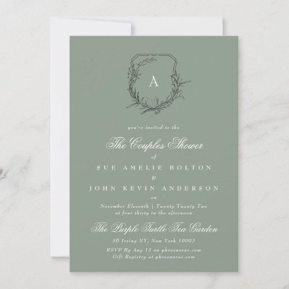 Sage Green White fig floral monogram couples Invitations
