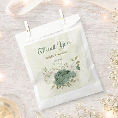 sage green white flowers wedding favor bag
