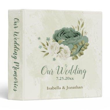 sage green white flowers wedding photo album 3 ring binder