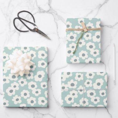 Sage Green White Gray Floral Boho Trendy Wrapping Paper Sheets