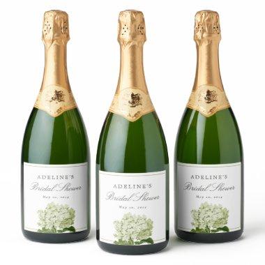 Sage Green White Hydrangea Elegant  Sparkling Wine Label