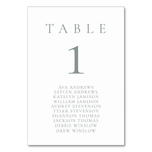 Sage Green White Minimalist Seating Table Number