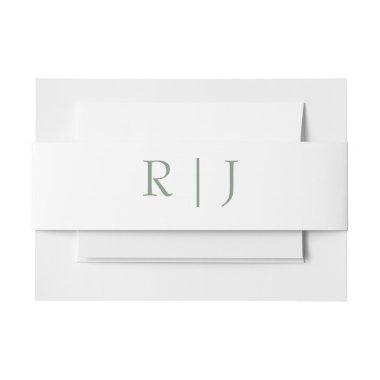 Sage Green White Monogram Initials Simple Wedding Invitations Belly Band