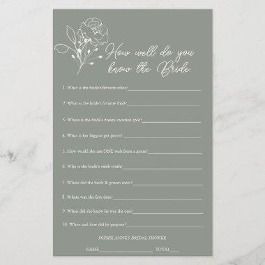Sage Green Who Knows The Bride Bridal Shower Game