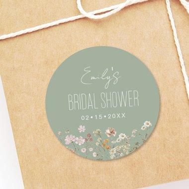 Sage Green Wildflower Boho Bridal Shower Garden Classic Round Sticker