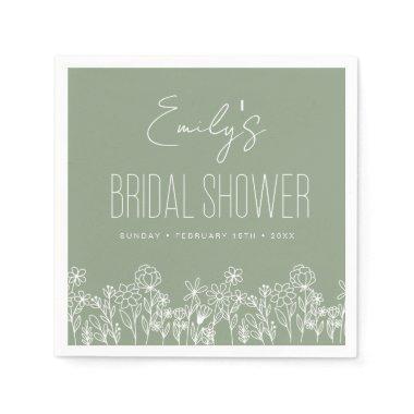 Sage Green Wildflower Boho Bridal Shower Napkins