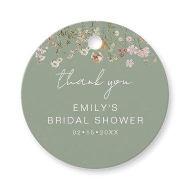 Sage Green Wildflower Boho Bridal Shower Thank You Favor Tags