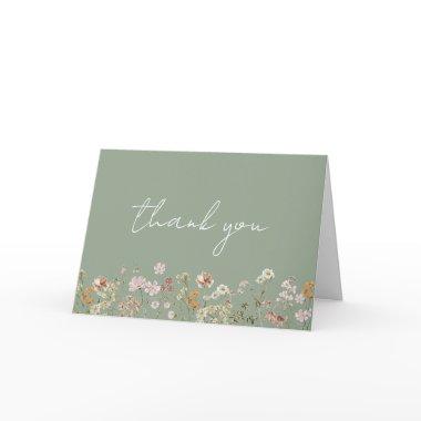 Sage Green Wildflower Bridal Shower Garden Thank You Invitations