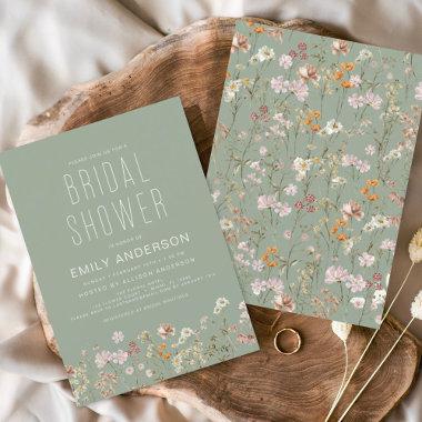 Sage Green Wildflower Bridal Shower Invitations