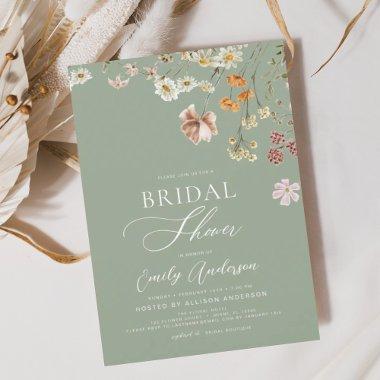 Sage Green Wildflower Bridal Shower Invitations