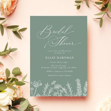 Sage Green Wildflower Bridal Shower Invitations