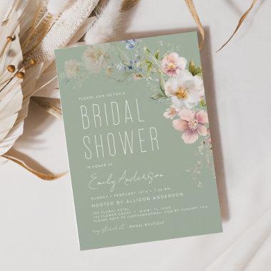 Sage Green Wildflower Bridal Shower Invitations Flyer