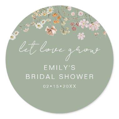 Sage Green Wildflower Bridal Shower Let Love Grow Classic Round Sticker