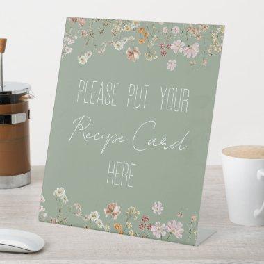 Sage Green Wildflower Bridal Shower Recipe Invitations Pedestal Sign