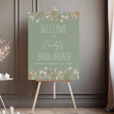 Sage Green Wildflower Bridal Shower Welcome Sign