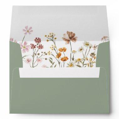 Sage Green Wildflower Garden Bridal Shower Envelope