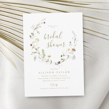 Sage Green Wildflower Rustic Boho Bridal Shower Invitations