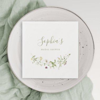 Sage Green Wildflower Rustic Boho Bridal Shower Napkins