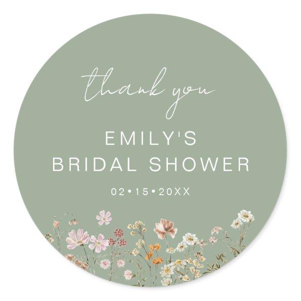 Sage Green Wildflower Thank You Bridal Shower Classic Round Sticker