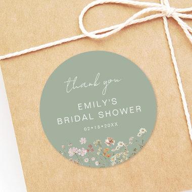 Sage Green Wildflower Thank You Bridal Shower Classic Round Sticker