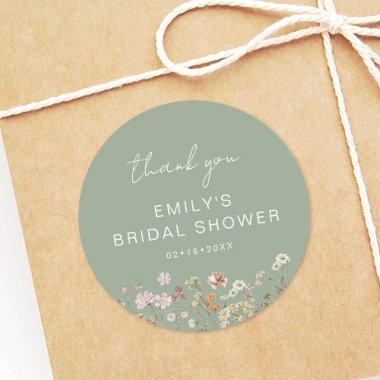 Sage Green Wildflower Thank You  Classic Round Sticker