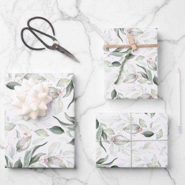 Sage Greenery Elegant Soft Rose Gold Foliage Wrapping Paper Sheets